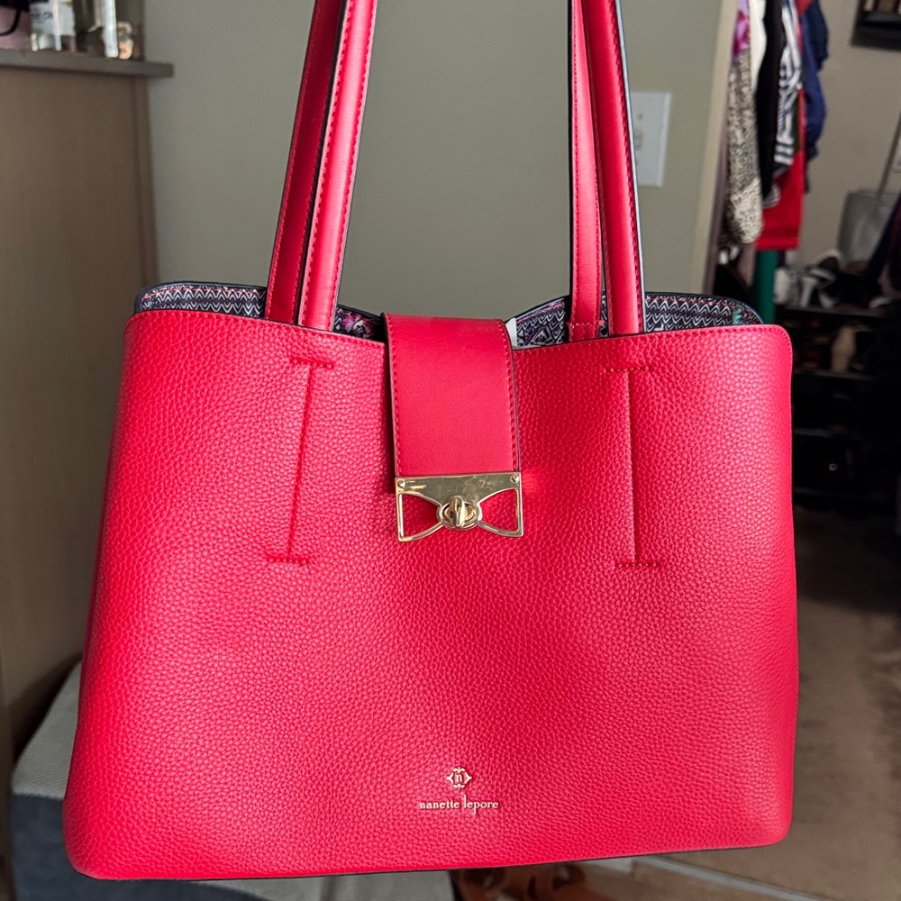 Nanette Lepore Red Purse Elegant Tote Bag Dressy a holiday purse